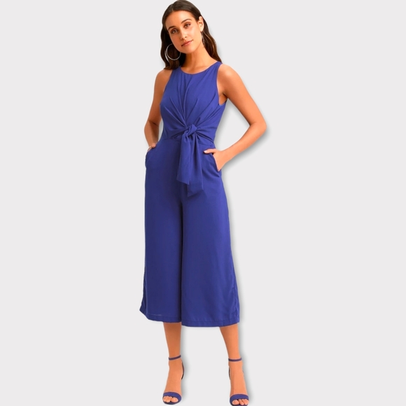Lulus Pants - Lulus On Track Cobalt Blue Midi Jumpsuit Wide Leg